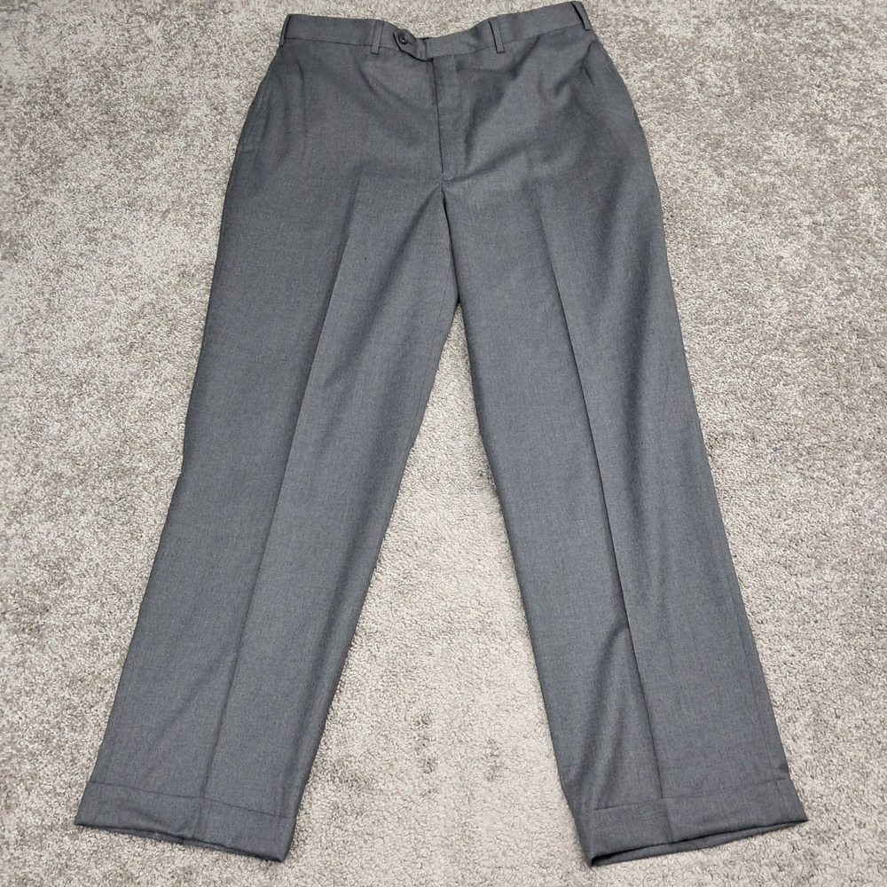 Jos A Bank Mens Gray Flat Front Cuffed Dress Pants Slacks 37x29 Charcoal